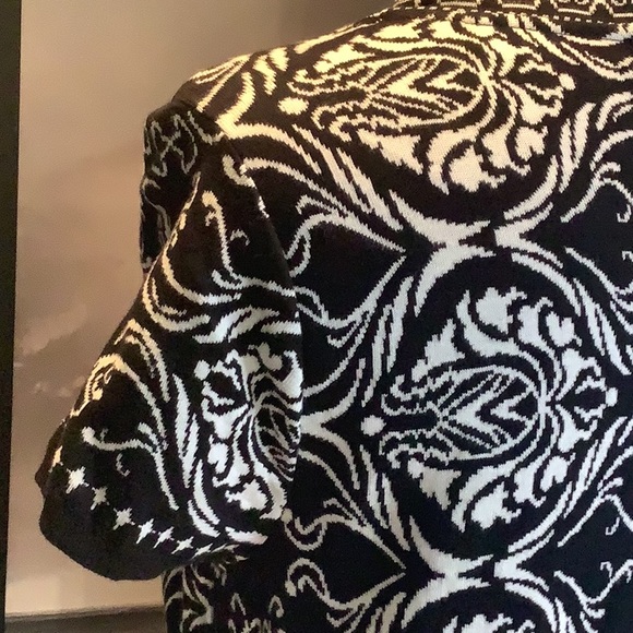 Style & Co Black White Damask Pattern Short Sleeve Sweater Cardigan Vest Sz L - Picture 7 of 11
